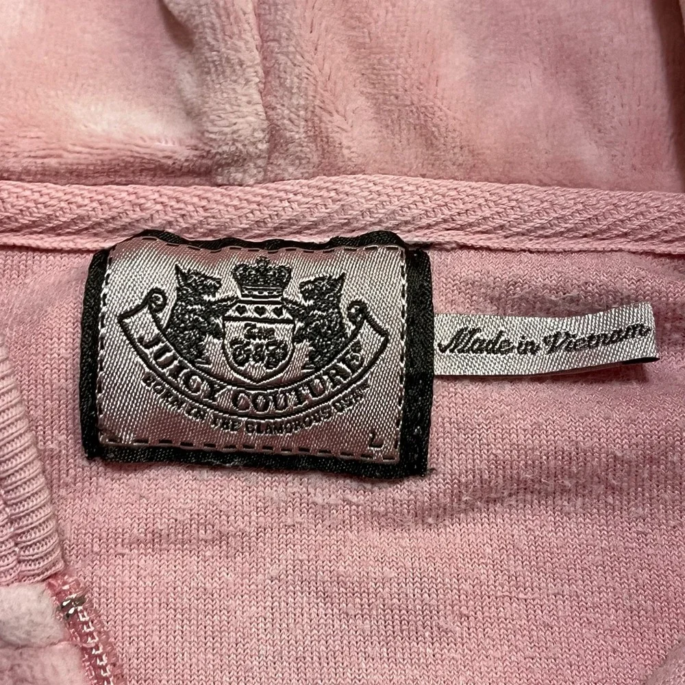 Juicy Couture Track Jacket Hooded Zip Up Size Large Pink Vintage Y2K 2000s - Picture 6 of 9